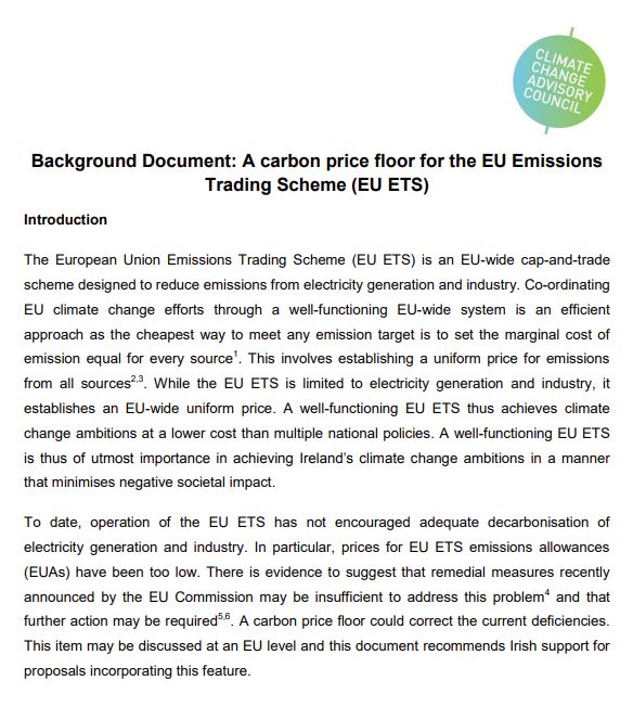 Background Document: A carbon price floor for the EU Emissions Trading Scheme (EU ETS)